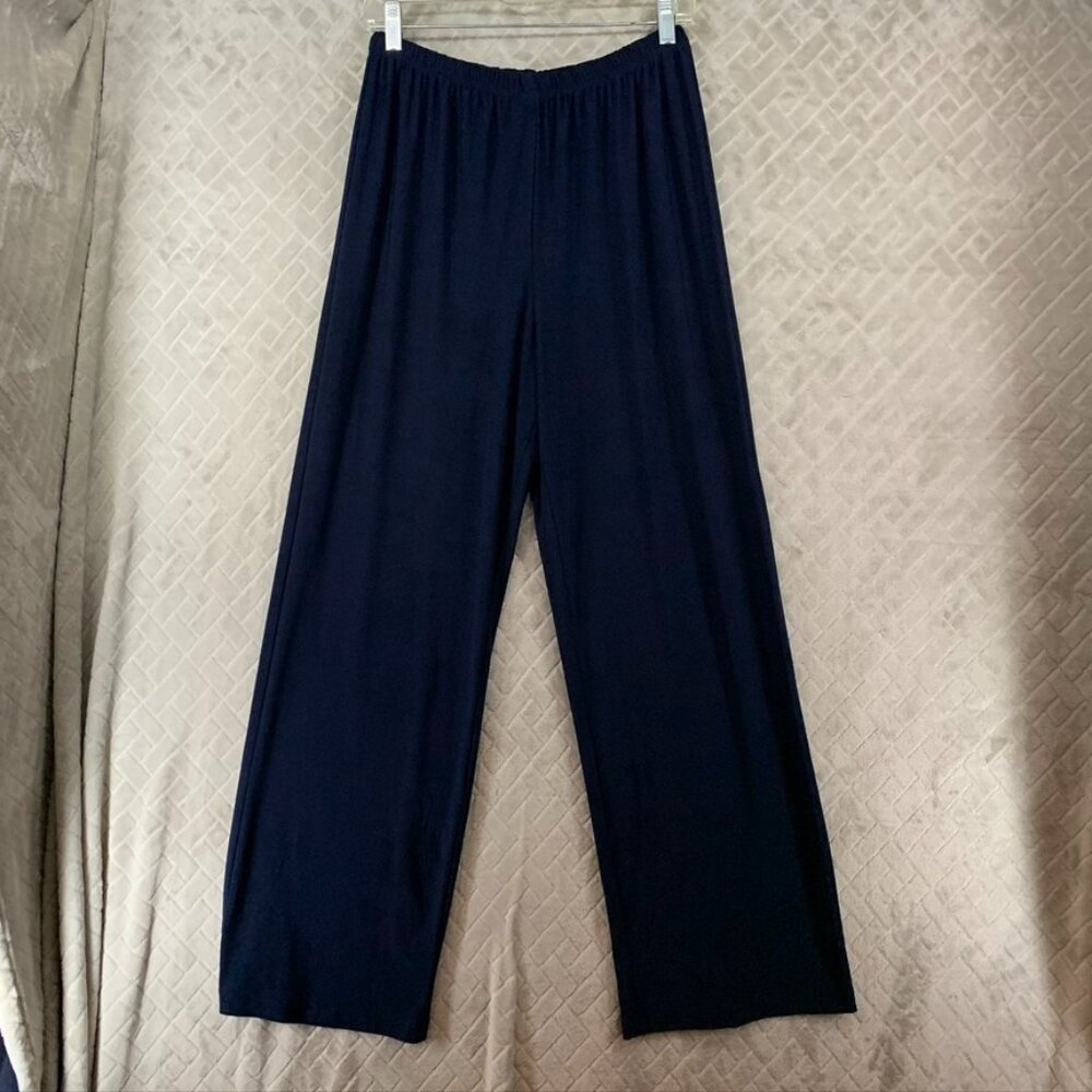 R&M Richards Pants Womens 12 Navy Blue Flowy Wide Leg High Rise Lightweight